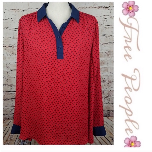 πSALEπ Free People Red Blue Horses Blouse - Picture 4 of 8